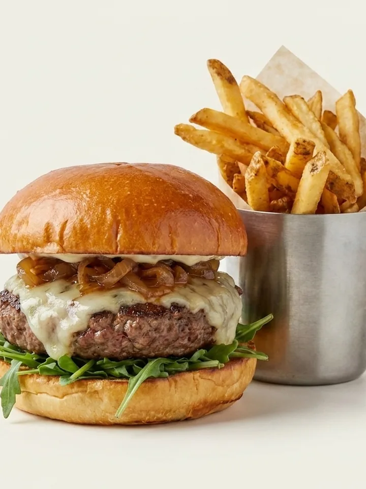 Packshot de burger neutre pour Uber Eats et Deliveroo, généré par FotoResto